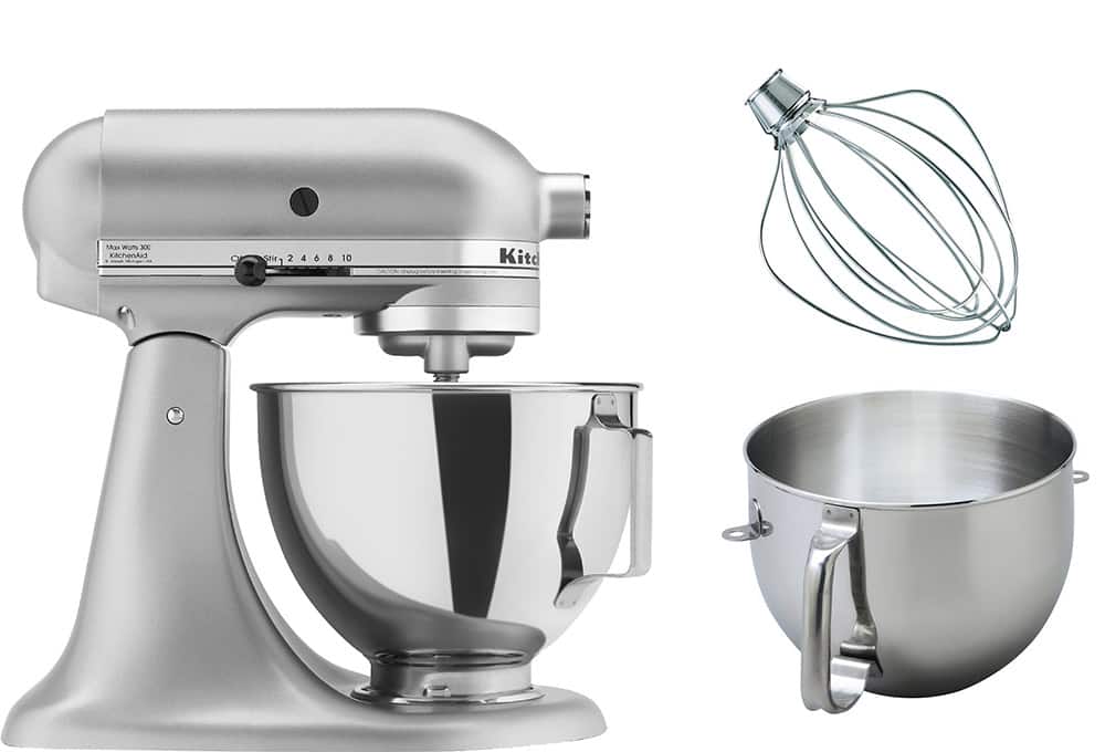 Stand mixer, bowl and wire whip