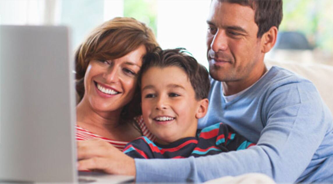 family watching computer
