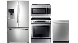 Refrigerator, over-the-range microwave, range and dishwasher