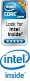 Intel Core i7 logo with 5-star Intel rating; Intel Inside logo