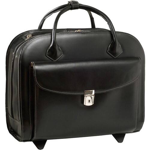 McKlein USA - Granville Leather Wheeled Ladies Laptop Case - Black - Larger Front