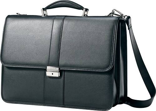 Samsonite - Leather Business Flapover Laptop Case - Black - largeFrontView