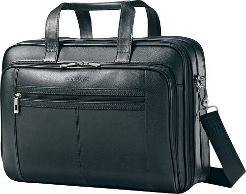 Samsonite - Leather Business Laptop Case - Black - Larger Front