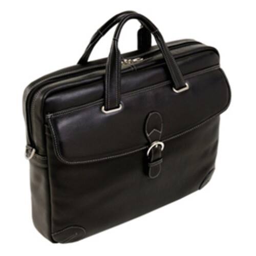 Siamod - 45545 Borella Napa Cashmere Leather Small Laptop Brief - Black - Larger Front