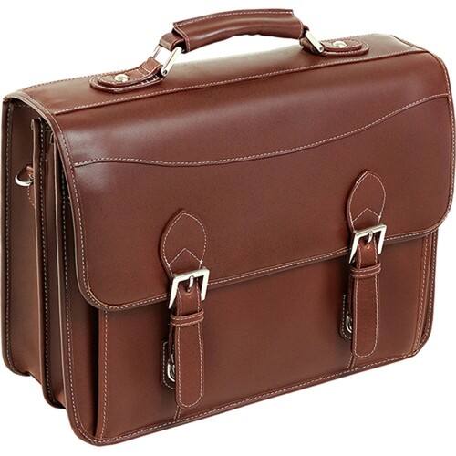 Siamod - 25064 Belvedere Cognac Leather Double Compartment Laptop Case - Cognac - Larger Front