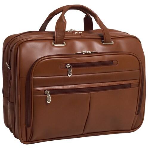 McKlein USA - 86514 Rockford 86514 Leather Fly Through Checkpoint Friendly 17" Laptop Case - Brown - Larger Front