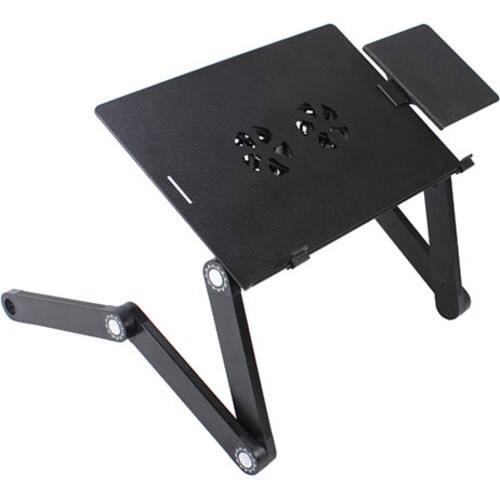Image Entertainment - USB Cooling Fan Foldable Laptop Table Bed Sofa Read Books Tray Stand Table w/ USB Cooling Fan+Panel - Black - Larger Front