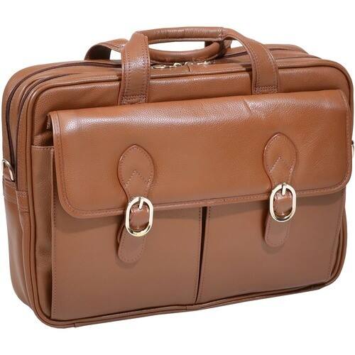 McKlein USA - Kenwood Leather Double Compartment Laptop Case - Brown - Larger Front
