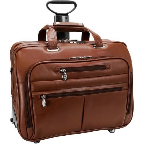 McKlein USA - Ohare Leather Fly Through Checkpoint Friendly 17 Inch Detachable Wheeled Laptop Case - Brown - Larger Front