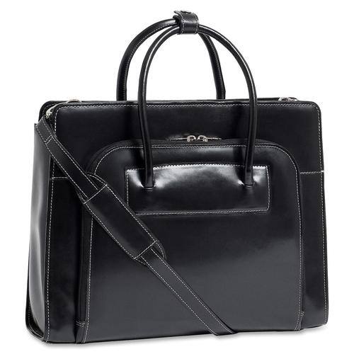 McKlein USA - Lake Forest Italian Leather Laptop Briefcase by - Black - Larger Front