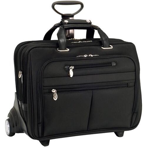 McKlein USA - Ohare Nylon Fly Through Checkpoint Friendly 17 Inch Detachable Wheeled Laptop Case - Black - Larger Front