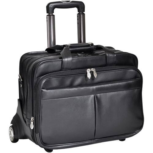 McKlein USA - Roosevelt Leather Detachable-Wheeled Laptop Case by - Black - Larger Front