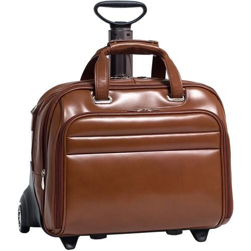 McKlein USA - Midway Leather Checkpoint Friendly 17 Inch Detachable Wheeled Laptop Case by - Brown - Larger Front