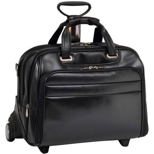 McKlein USA - Midway Leather Checkpoint Friendly 17 Inch Detachable Wheeled Laptop Case by - Black - Larger Front