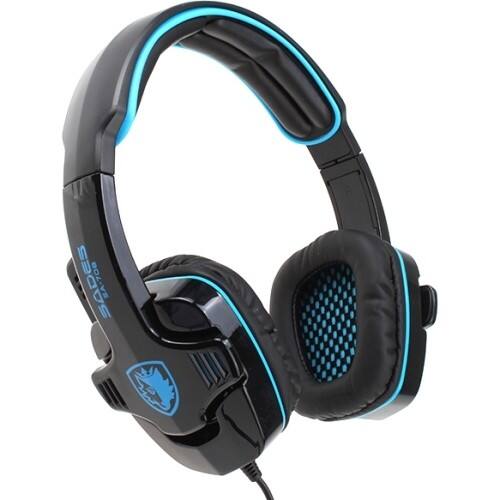 SADES - Stereo Hidden Microphone Headset Headphone for Gaming PC Laptop - Blue - Larger Front