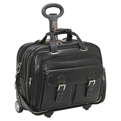 McKlein USA - Siamod Ceresola Fly-Through Checkpoint-Friendly Detachable-Wheeled Leather Laptop Case Chocolate - Black - Larger Front