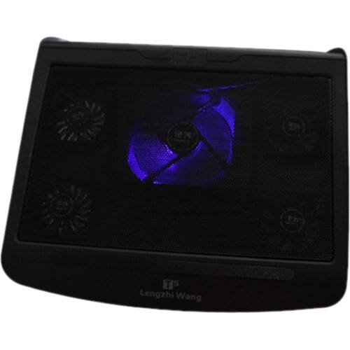 AGPtek - Blue LED Laptop Cooling Cooler Fan Pad for Apple MacBook DELL HP Acer Laptop - Black - Larger Front