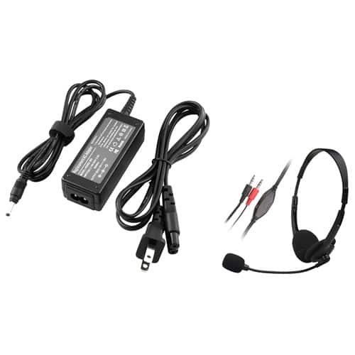 eForCity - Travel Power Charger and VOIP/SKYPE Headset Microphone Bundle For HP Mini Laptop 493092-002 - Black - Larger Front