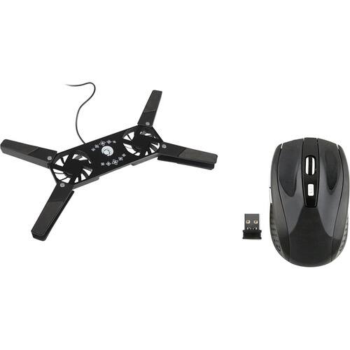 eForCity - Mini Folding Notebook Laptop Cooling Fan and 2.4G Wireless USB Wheel Optical Mouse Bundle - Black - Larger Front