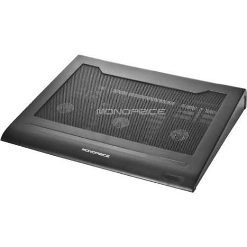 Monoprice - Ergonomic Metal Mesh Laptop Cooling Stand w/ Removable 70mm Fan - Black - Larger Front