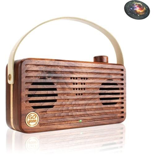 GOgroove - WUD Retro Wood Bluetooth Stereo Speaker w/ Wireless NFC Technology & Microphone for Laptop & PC's - Brown - Larger Front