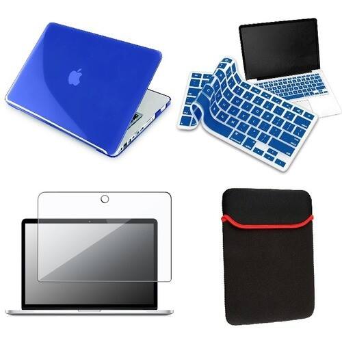 eForCity - Keyboard Skin and Clear Screen Cover and Laptop Sleeve Bundle For MacBook Pro 13 inch - Blue - Larger Front