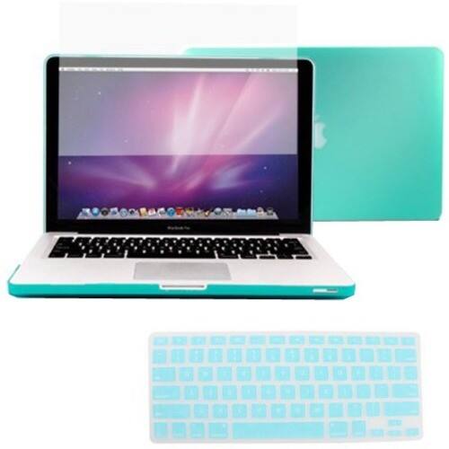 AGPtek - 3 In 1 Tiffany Blue Rubberized Hard Case Laptop Shell For MacBook Pro 15 15.4" Retina Display A1398 - Tiffany Blue - Larger Front
