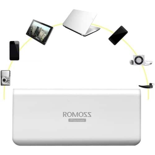 Agptek - ROMOSS 10400mah Portable Charger External Battery power bank for PC Laptops Smart Phones pad - White - Larger Front