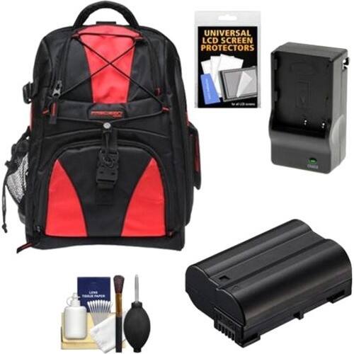 Precision Design - Bundle Multi-Use Laptop/Tablet Digital SLR Camera Backpack Case with EN-EL15 Battery & Charger - Larger Front
