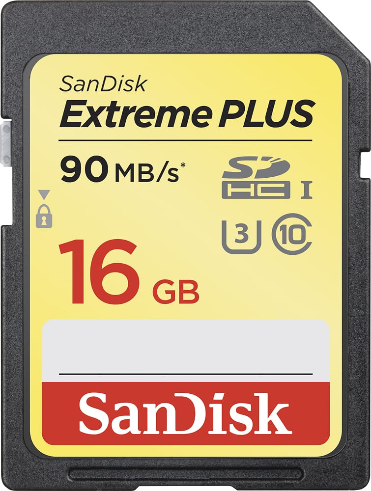 SanDisk - Extreme PLUS 16GB High-Definition Secure Digital High Capacity (SDHC) Memory Card - Black/Gold - Front Zoom