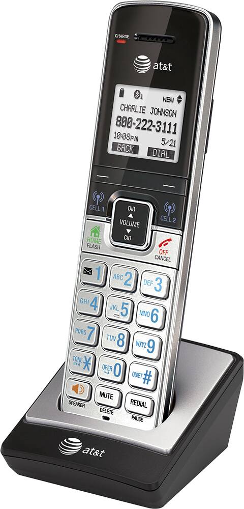AT&T - TL90073 Connect to Cell DECT 6.0 Cordless Expansion Handset - Silver - Left Zoom