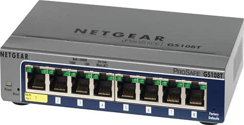 NETGEAR - ProSafe 8-Port 10/100/1000 Mbps Gigabit Ethernet Smart Switch - Silver - Angle