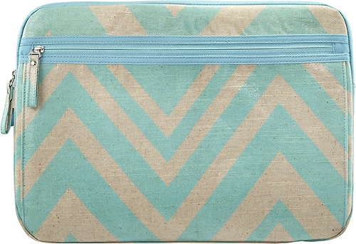 Studio C - Chevron and On Laptop Sleeve - Linen/Aqua - Larger Front