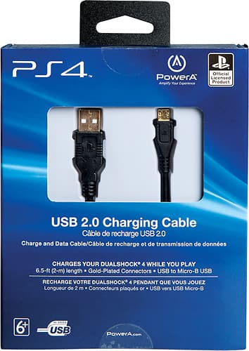 Sony - 6.5' USB 2.0 Charging Cable for PS4 - Larger Front