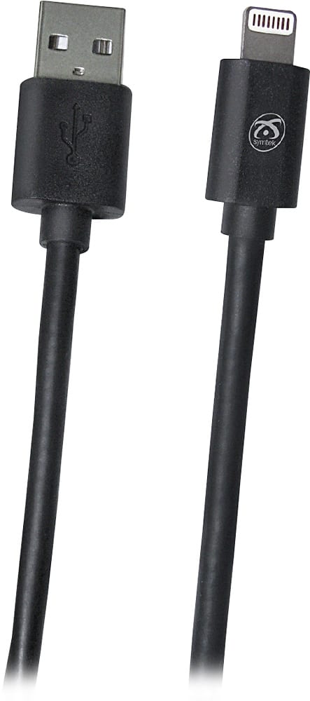 Symtek - TekPower 10' Extended USB Charge/Sync Cable with Apple® Lightning Connector - Black - Front Zoom