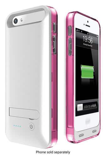MOTA - Battery Case for Apple® iPhone® 5 and 5s - Silver/Pink/Clear - Larger Front