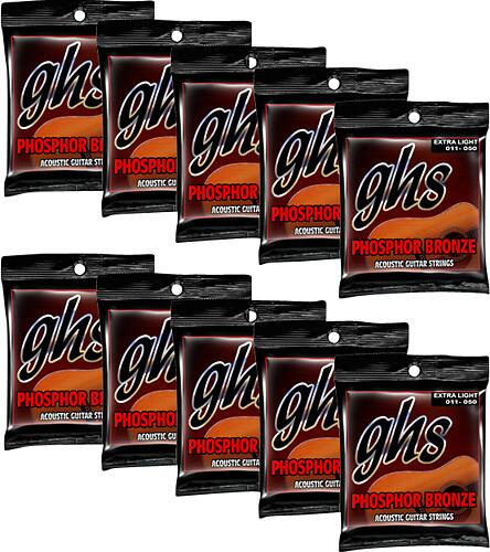 GHS - Extra-Light Phosphor Bronze Acoustic Guitar Strings (10-Pack) - Bronze - Larger Front
