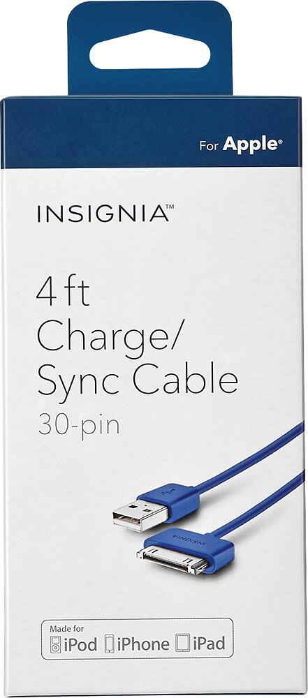 Insignia™ - Apple MFi Certified 4' 30-Pin Charge-and-Sync Cable for Select Apple® Devices - Blue - AlternateView1 Zoom