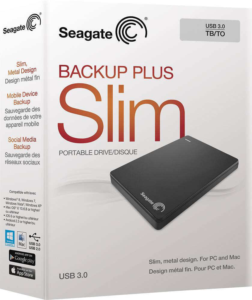 Seagate - Backup Plus Slim 1TB External USB 3.0/2.0 Portable Hard Drive - Black - AlternateView14 Zoom