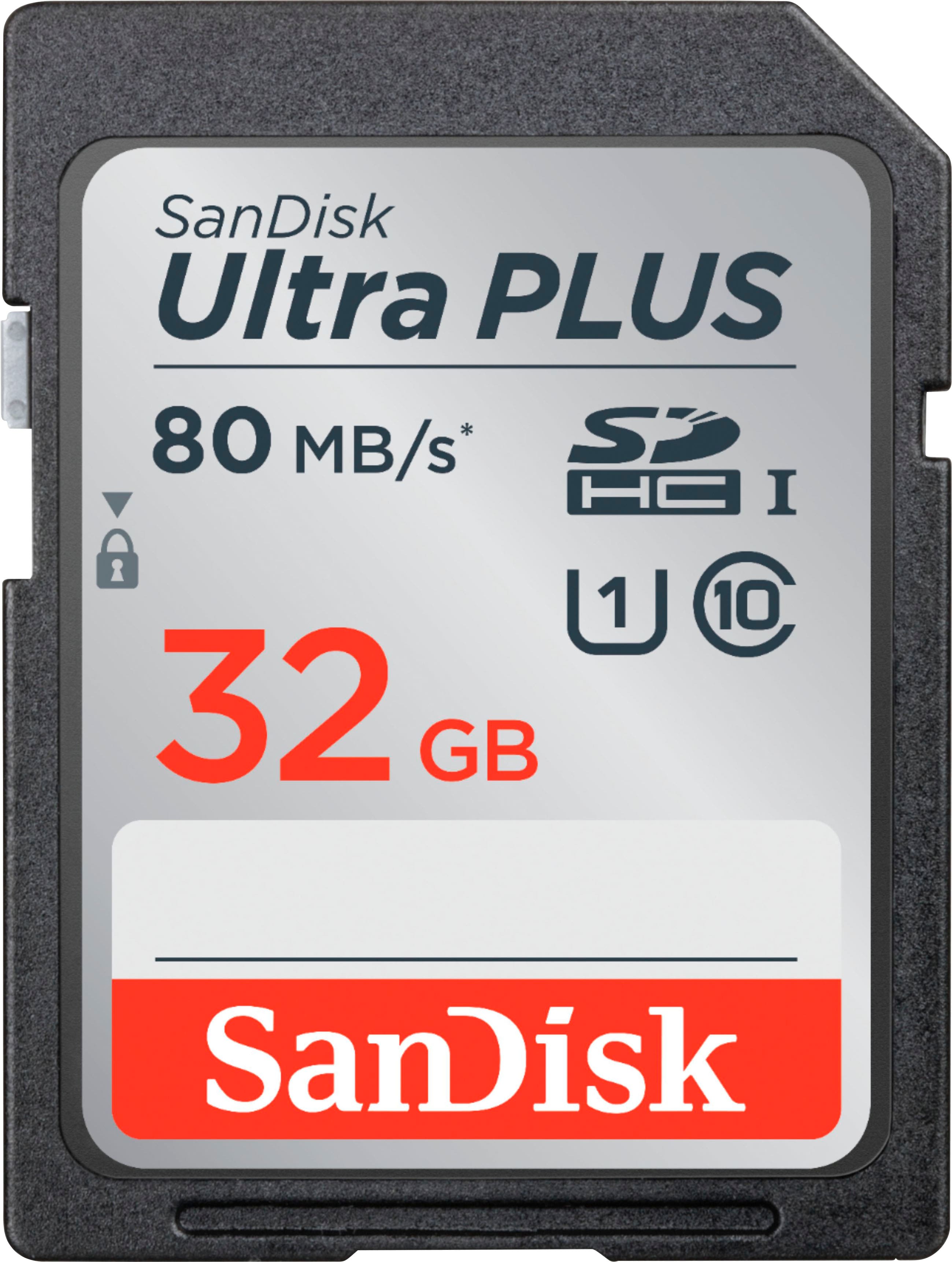 SanDisk - Ultra Plus 32GB SDHC Class 10 UHS-1 Memory Card - Black/Gray/Red - Front Zoom