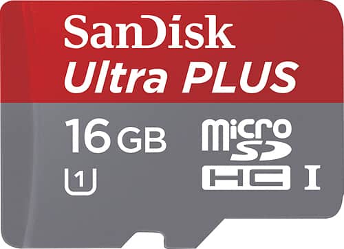 SanDisk - Ultra Plus 16GB microSDHC Class 10 UHS-1 Memory Card - Gray/Red - Larger Front