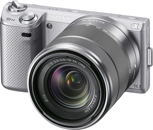Sony - NEX-5N 16.1-Megapixel Digital Compact System Camera with 18-55mm Lens - Silver - Angle