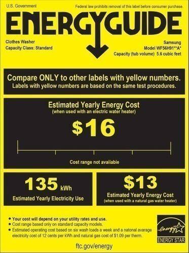 Samsung - 5.6 Cu. Ft. 15-Cycle High-Efficiency Steam Front-Loading Washer - Onyx - Energy Guide