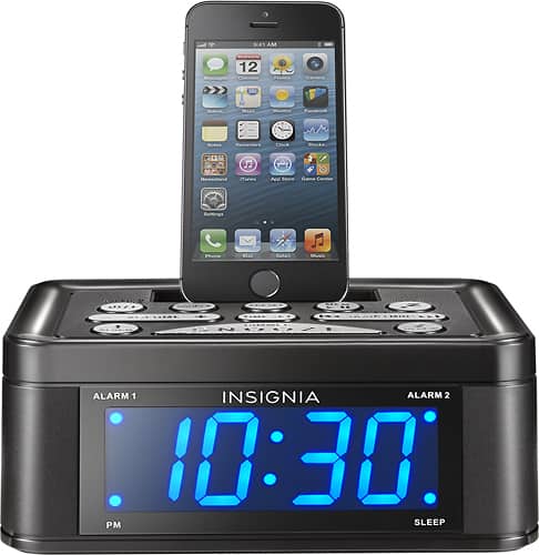 Insignia™ - Digital FM Dual-Alarm Clock Radio - Black - Larger Front