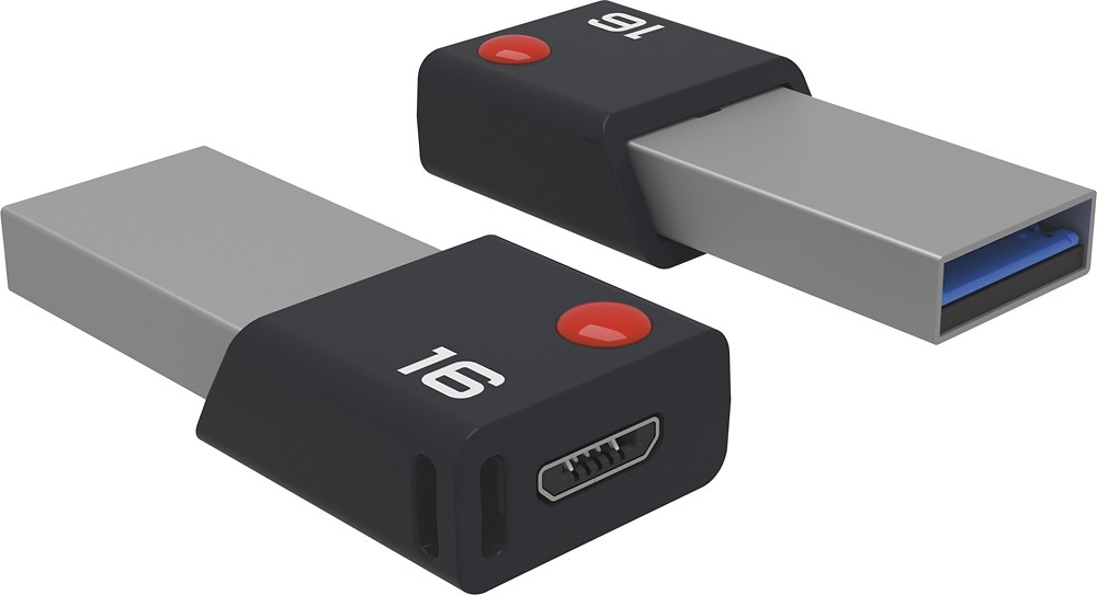 EMTEC Mobile & Go 16GB 2-in-1 Micro USB Type A Flash Drive - Black