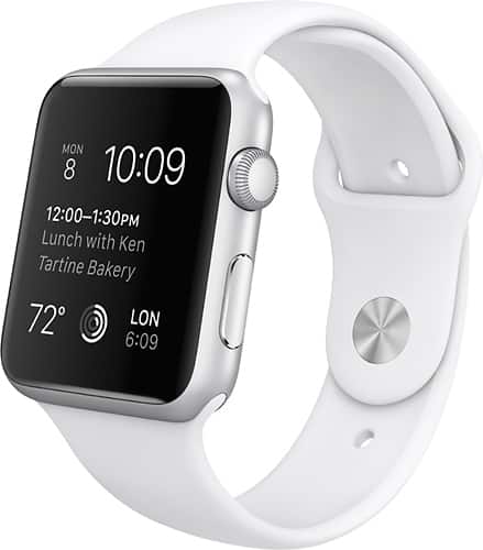 Apple - Apple Watch Sport 42mm Silver Aluminum Case - White Sports Band - Angle