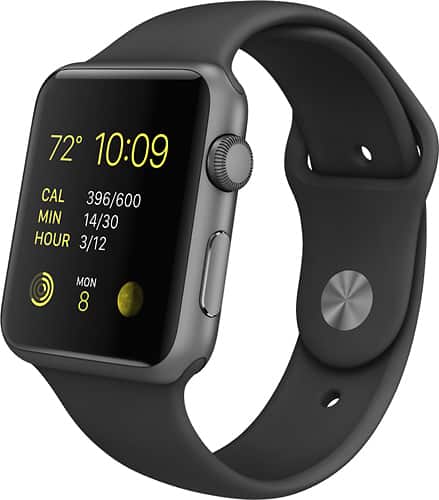 Apple - Apple Watch Sport 42mm Space Gray Aluminum Case - Space Gray Sports Band - Angle