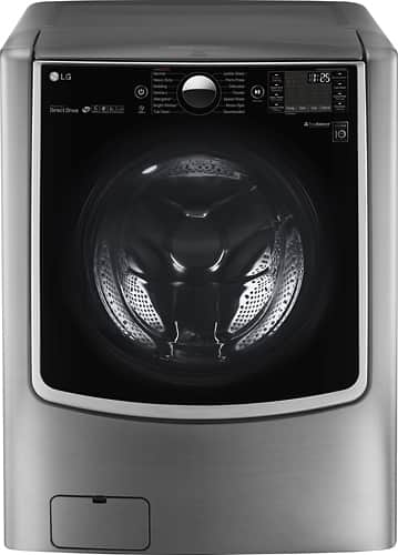 LG - 5.2 Cu. Ft. 14-Cycle High-Efficiency Front-Loading Washer with Steam and Wi-Fi Connectivity - Graphite Steel - Larger Front
