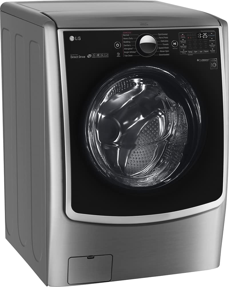 LG - 4.5 Cu. Ft. 14-Cycle High-Efficiency Front-Loading Washer with Steam and Wi-Fi Connectivity - Graphite Steel - Angle Zoom