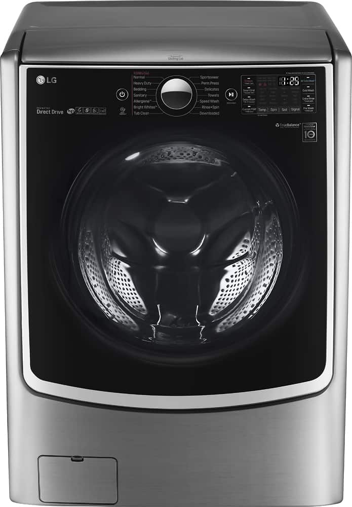 LG - 4.5 Cu. Ft. 14-Cycle High-Efficiency Front-Loading Washer with Steam and Wi-Fi Connectivity - Graphite Steel - Front Zoom